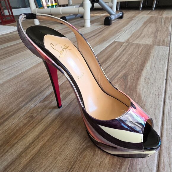 Christian Louboutin Graffiti Peep Sling Back 150 Patent Leather Pumps Eur. 39 - Picture 10 of 14